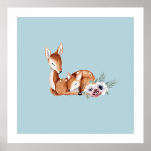 Poster Arte de Parede Rústica Vintage Floresta de Veados 