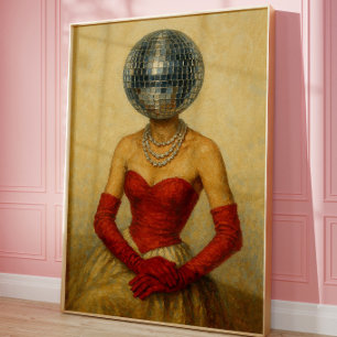 Poster Arte de Parede Senhora Surrealista Bola de Disco  
