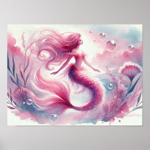 Poster Arte de Parede Sereia Aquarela