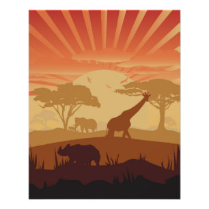 Póster Arte de Parede Silhueta da Vida Selvagem no Pôr do