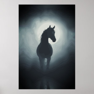 Poster Arte de Parede Silhueta de Cavalo Místico Noturna