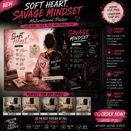 Póster Arte de Parede Soft Heart Savage Mindset | Inspira