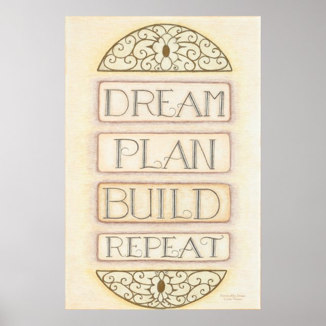 Poster Arte de Parede Sonho Planejar Construir Repetir (Frente)