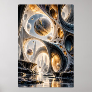Poster Arte de Parede Surrealista Esferas Celestiais Ouro