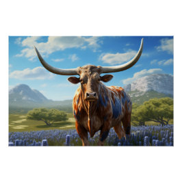 Póster Arte de Parede Texas Longhorn - Pôster Brilhante