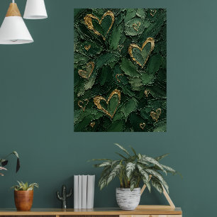 Poster Arte de Parede Texturizada Coração Botânico Verde