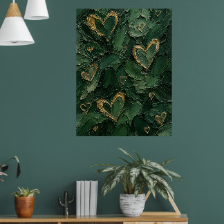 Poster Arte de Parede Texturizada Coração Botânico Verde