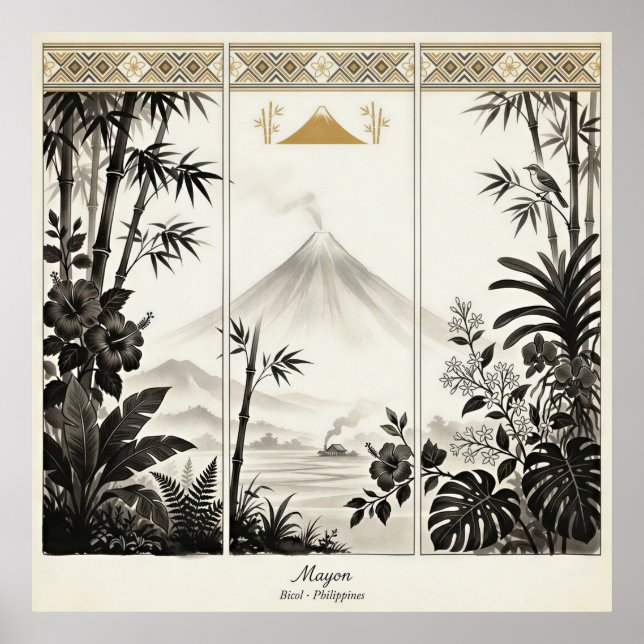 Poster Arte de Parede Tríptico do Vulcão Mayon (Frente)