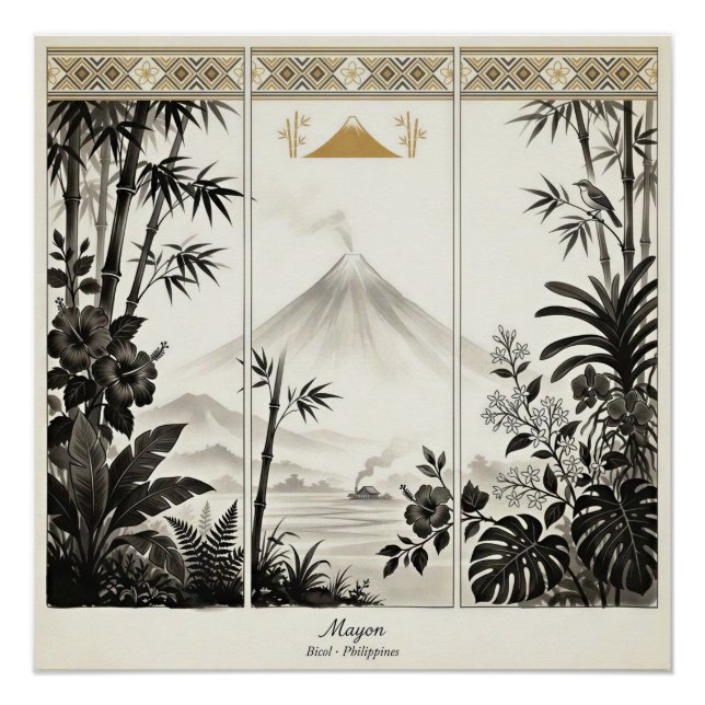 Póster Arte de Parede Tríptico do Vulcão Mayon (Frente)