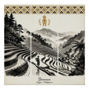 Póster Arte de Parede Tríptico dos Terraços de Arroz de B