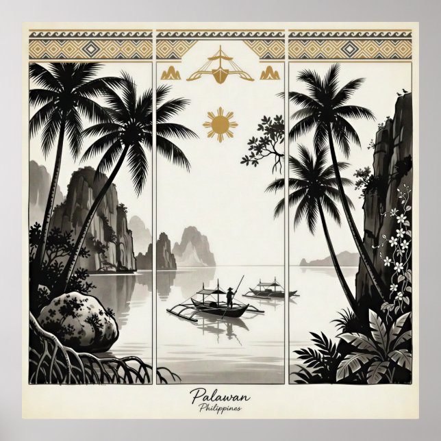 Poster Arte de Parede Tríptico Palawan Filipinas (Frente)