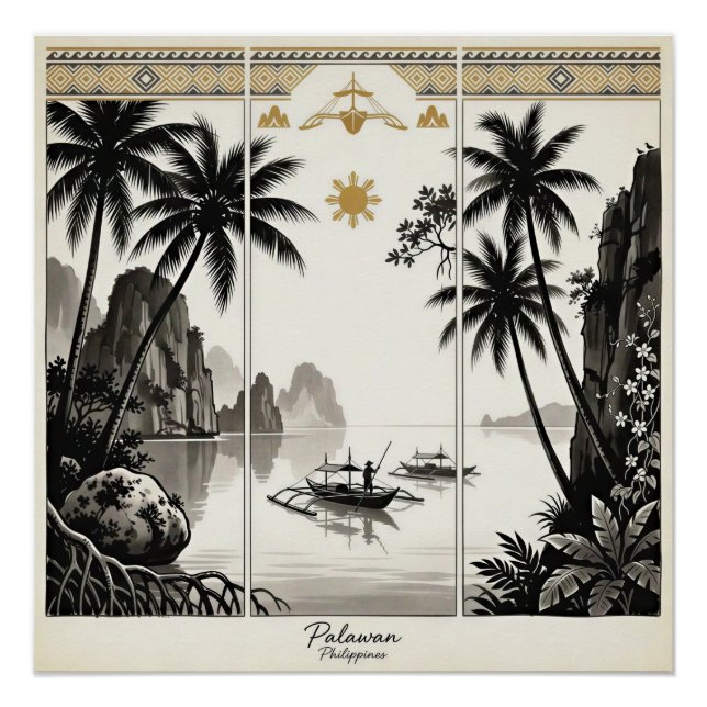 Póster Arte de Parede Tríptico Palawan Filipinas (Frente)