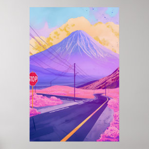 Poster Arte de parede Vaporwave Monte Fuji Synthwave Japã