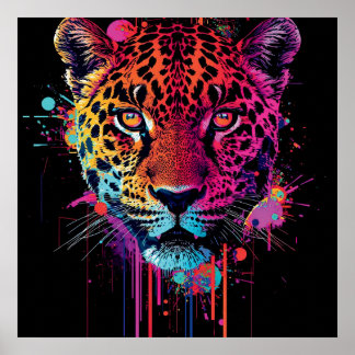 Poster Arte de Parede Vibrante de Leopardo Neon