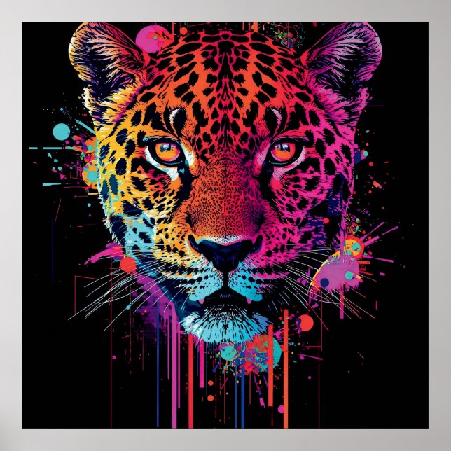 Poster Arte de Parede Vibrante de Leopardo Neon (Frente)