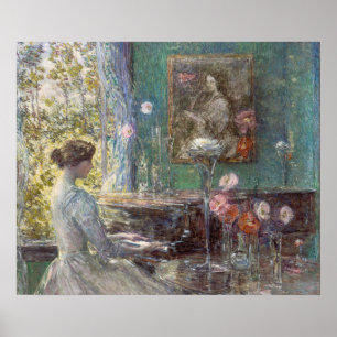 Poster Arte de Parede Vintage Impressionista de Piano Fem