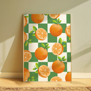 Poster Arte de Parede Xadrez Laranja Estética de Frutas