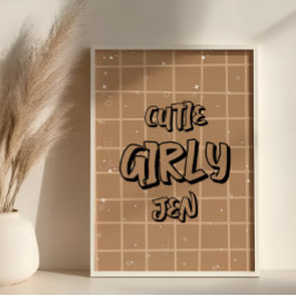 Poster Arte de Parede Xadrez Marrom Menina Fofa