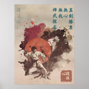 Poster Arte de Parede Zen Karate Sumi-e Força Verdadeira