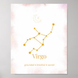 Poster Arte de Parede Zodíaco em Ouro de Virgem – Constel