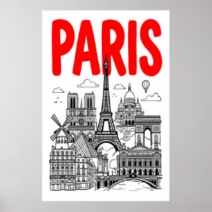 Poster Arte de Paris em Tipografia Vermelha Negrita com
