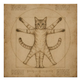 Póster Arte de Paródia do Renascimento do Gato Vitruviano