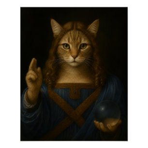Póster Arte de Paródia do Salvator Mundi Gato Renasciment