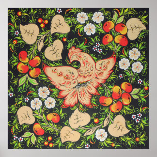 Poster Arte de pássaros-de-fogo na Rússia art khokhloma