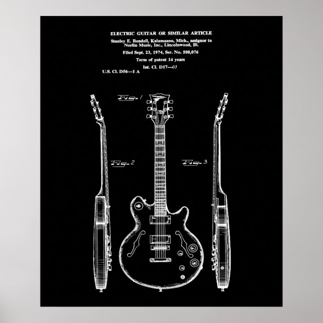 Poster arte de patente de guitarra elétrica vintage (Frente)