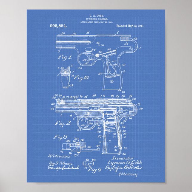 Póster Arte de Patentes da Polícia de 1911 - Blueprint (Frente)