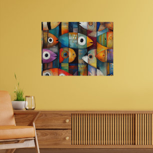 Poster Arte de Peixes Abstratos Coloridos