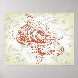Póster arte de peixes koi japoneses vintage 2