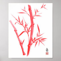 Arte de Pincel Chinês Bambu Vermelho
