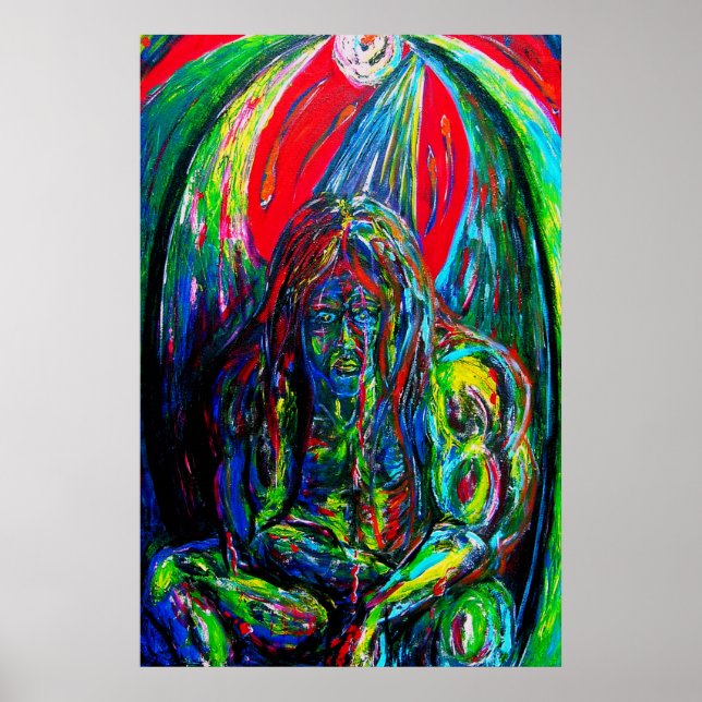 Poster Arte de Pintura a Óleo de Homem Abstrato Colorido (Frente)