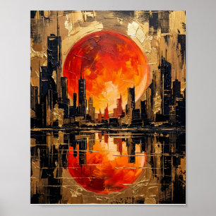 Poster Arte de Pintura a Óleo de Paisagem Urbana Lua Lara
