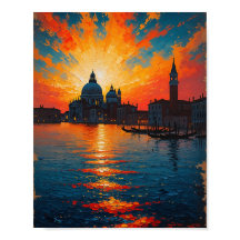 Arte de pintura a óleo do pôr do sol vintage de Ve