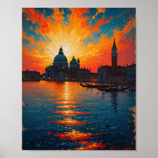 Poster Arte de pintura a óleo do pôr do sol vintage de Ve