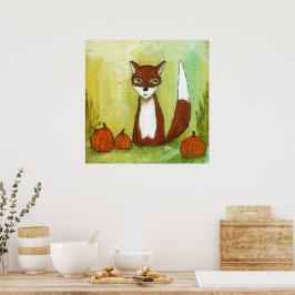 Poster Arte de pintura da raposa da floresta caprichosa f