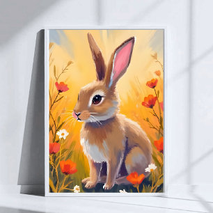 Poster Arte de Pintura de Animal de Campo Floral Coelho M