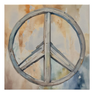 Póster Arte de Pintura de Aquarela com Sinal de Paz