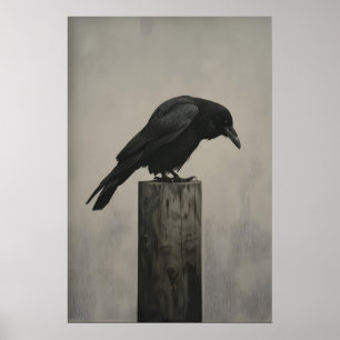 Poster Arte de pintura de parede de pássaro corvo Vintage