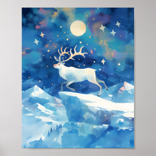 Poster Arte de Pintura em Aquarela da Neve das Rena de Na