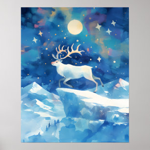 Poster Arte de pintura em aquarela de rena de Natal vinta