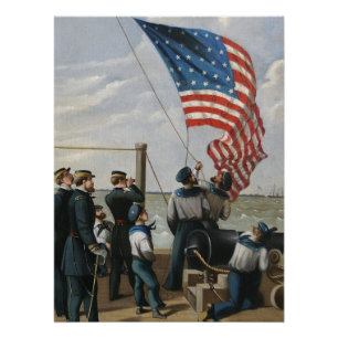 Póster Arte de Pintura Militar Marinho de Bandeira Americ