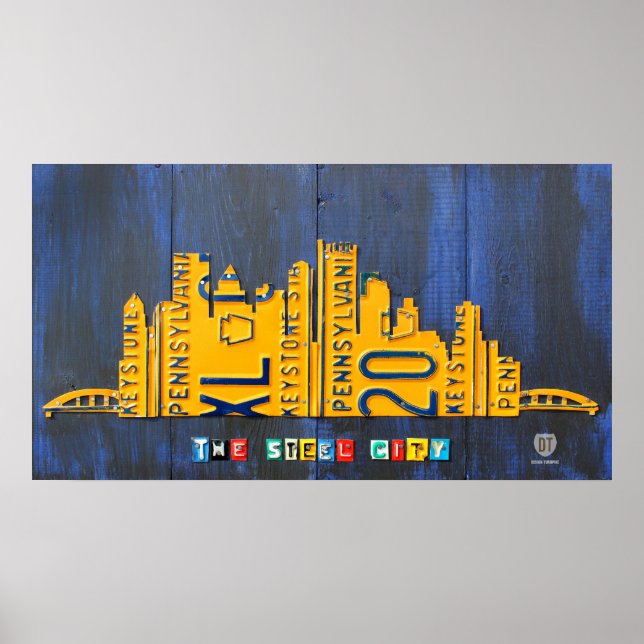 Poster Arte de Placa de Licença Skyline em Pittsburgh (Frente)