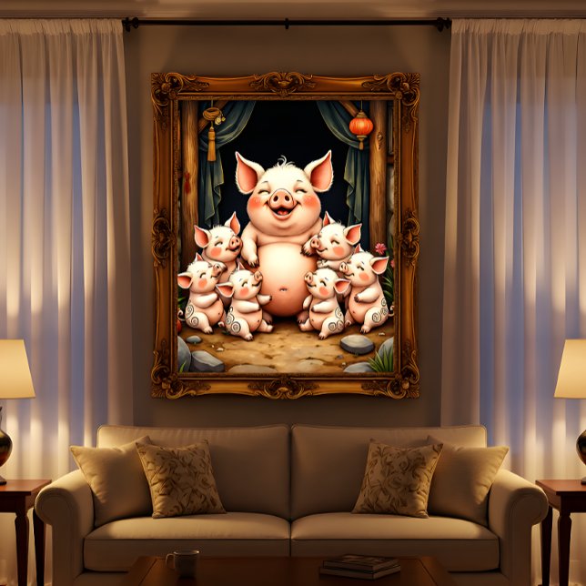 Póster Arte de Porco – Mãe e Leitões (Criador carregado)