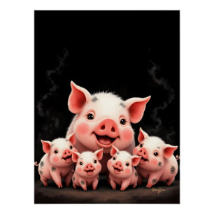 Póster Arte de Porco – Porca Mãe e Leitões