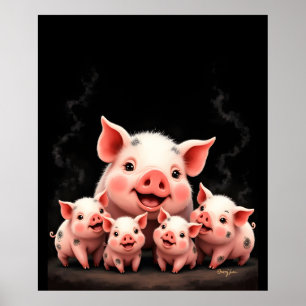 Poster Arte de Porco – Porca Mãe e Leitões