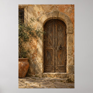 Poster Arte de Porta de Madeira Arqueada Rústica e Parede