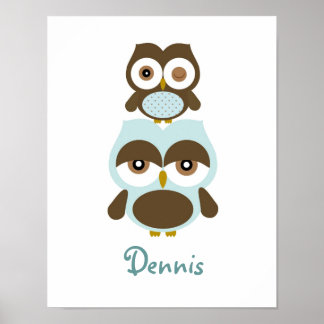 Póster Arte de pôster de meninos de coruja de berçário